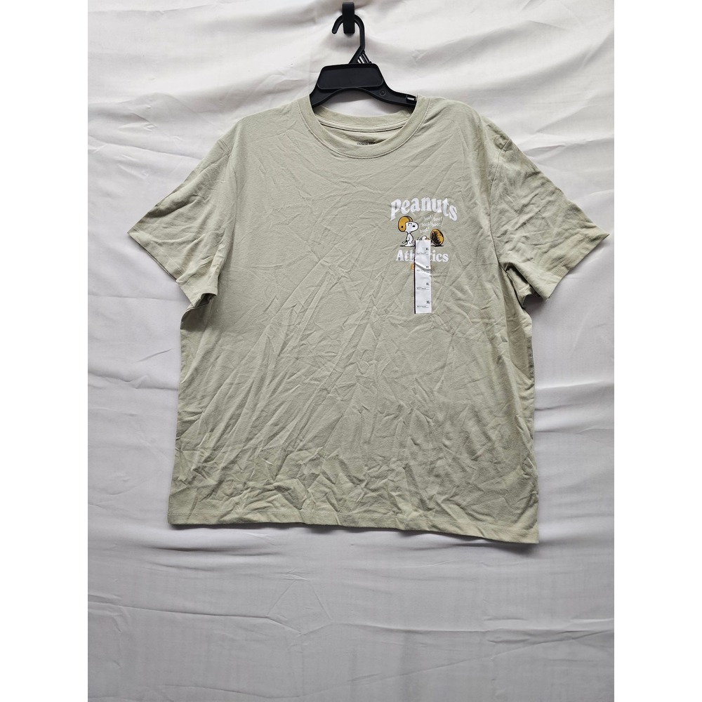 Peanuts Mens Graphic T-Shirt Green Cotton Blend Snoopy Casual Size XL